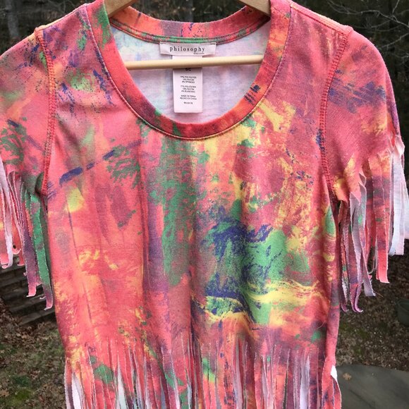Spring Summer Top, Women’s Size Small: Upcycled Rebel Soul Shirt, Fringy Hems - Picture 6 of 10
